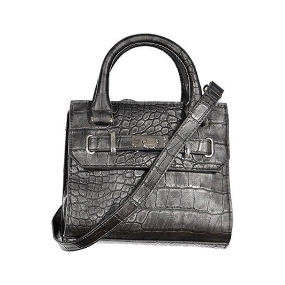 🖤 Bebe Black Pearl Croc Leather Mini Satchel Crossbody Bag - Picture 2 of 13